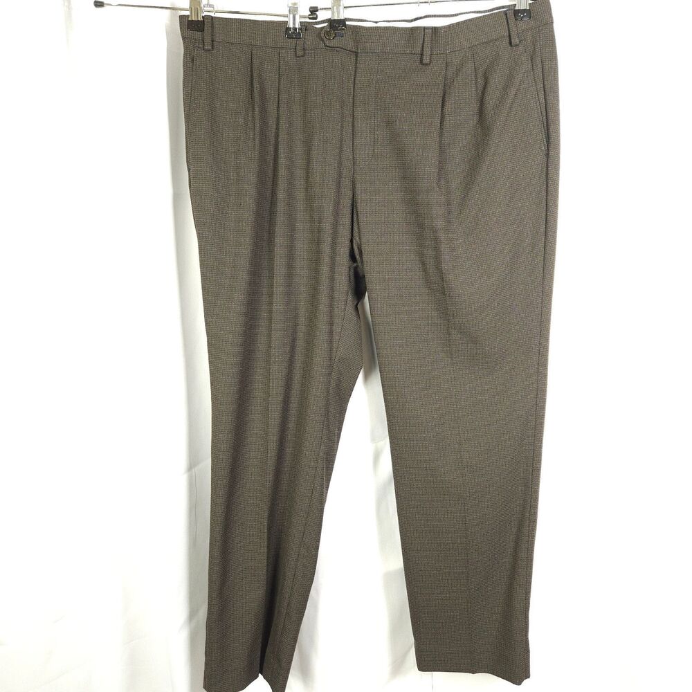 Ralph Lauren Brown Blue Plaid Pleated Dress Pants Men's 40x29